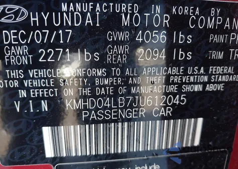 2018 Hyundai Elantra Sport z USA, uszkodzony, nr VIN KMHD04LB7JU612045